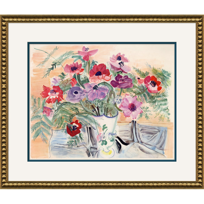 Anémones - Peinture encadrée sur papier, H 23,75 po x l 27,75 po x P 2 po