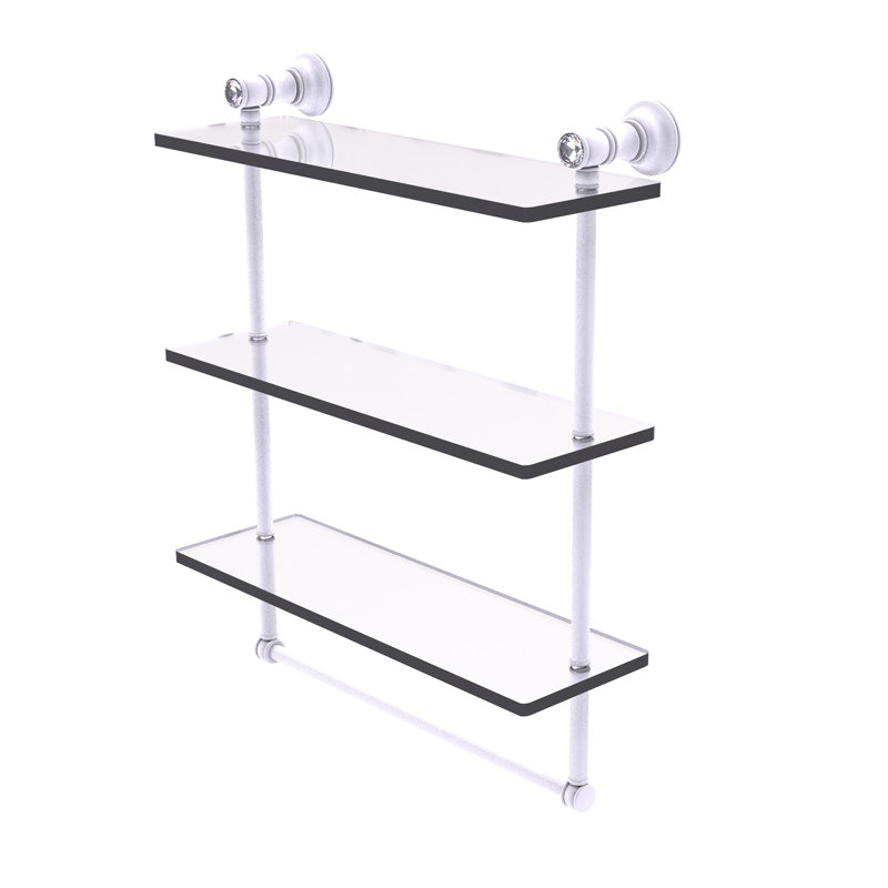 Freyja 3 Piece Glass Tiered Shelf with Towel Bar, 5.54" H x 16" W x 19.7" D, Matte White