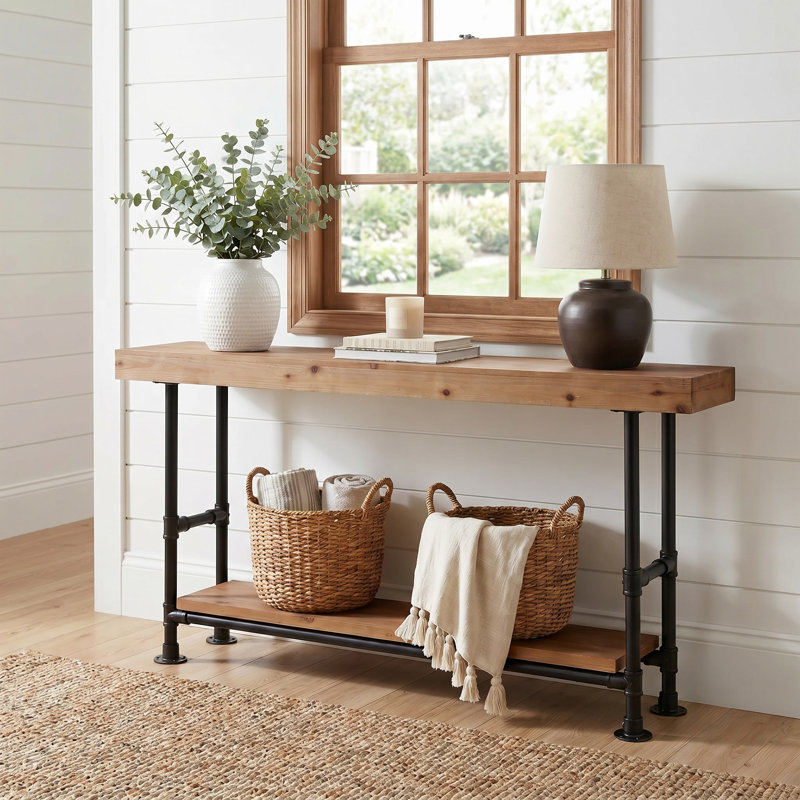 Table d'entrée en bois massif de 63 pouces avec tablette de rangement