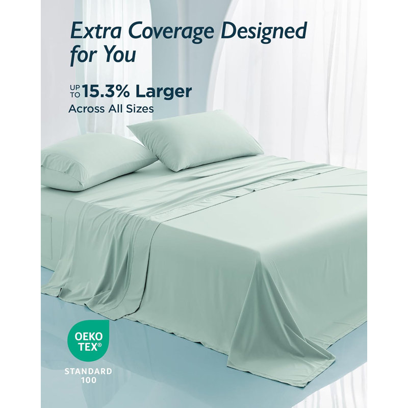 Breescape Cooling Sheet Set For Hot Sleepers And Night Sweats, California King Coverlet + 3 Additional Pieces, Moonlight Jade