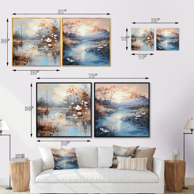 Ensemble de 2 rivières Rivers, H 16 po x l 33 po, Cadre flottant blanc