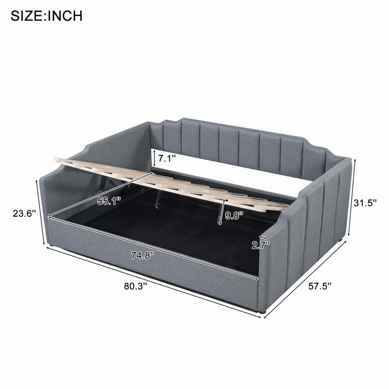 Upholstered Daybed with Underneath Storage, Gray, Full/Double