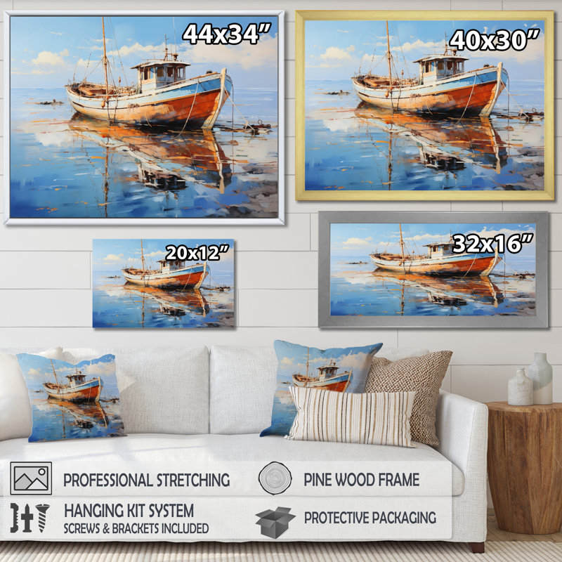 Impression de toile de bateau II - Transport sur toile, Cadre doré à une seule photo, H 30 po x l 40 po x P 1,5 po