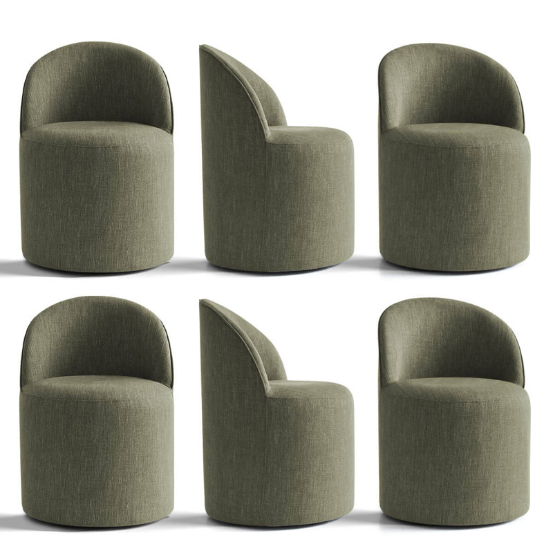Chaise pivotante rembourrée à dossier demi-tonneau avec roulettes cachées (ensemble de 6), Vert