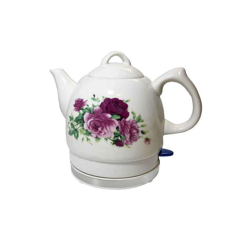 White Ceramic Electric Teapot with Floral Design