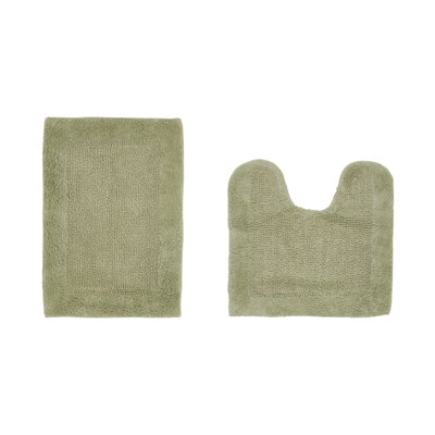 Moriceau 100% Cotton 2370 GSM Tufted Reversible 2-Piece Bath Rug Set – Ultra Soft Highly Absorbent, Machine Washable, OEKO-TEX Certified, Ideal for Bathtub, Vanity, Sink & Toilet Areas, Sage