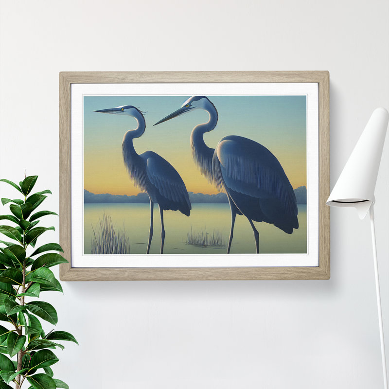 Two Heron Birds - Framed Print, 34cm H x 46cm W x 2cm D, Oak