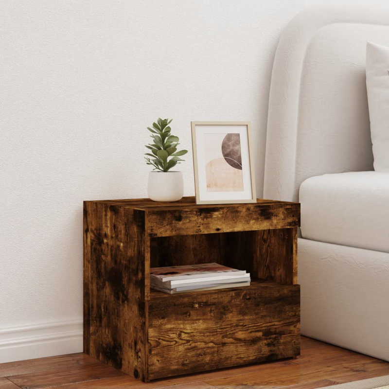 Nirmal 50cm W Manufactured Wood Bedside Table, Smoked Oak, Individual