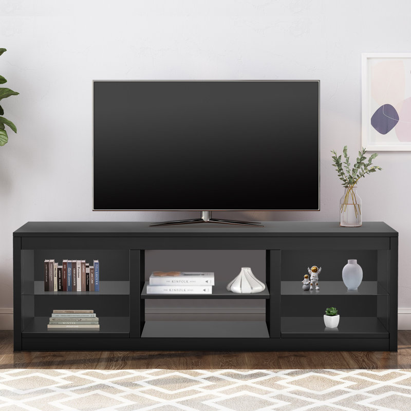 66" Tv Stand With Storage Cabinets For Living Room, Black, No