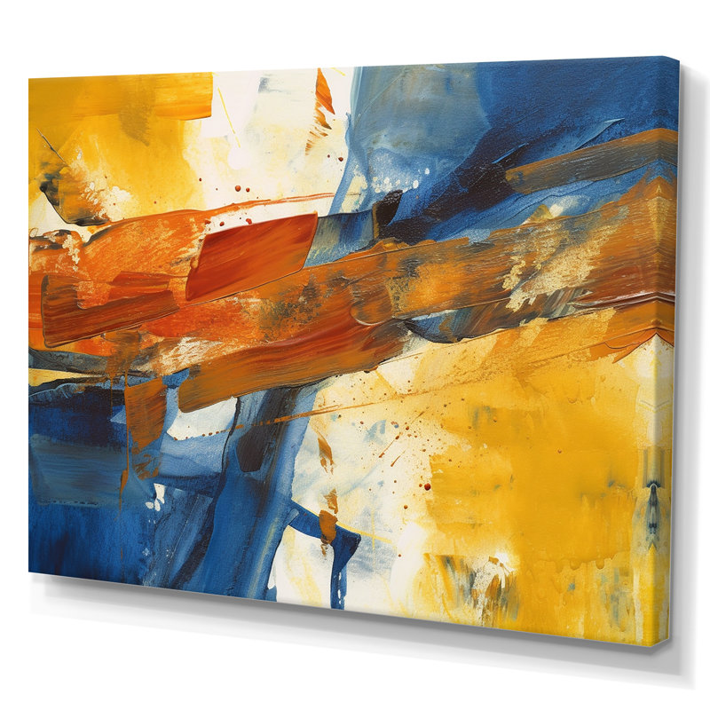 «Evening Glow», abstrait orange et bleu royal - peinture abstraite, art mural, H 16 po x l 32 po x P 1 po, Toile tendue