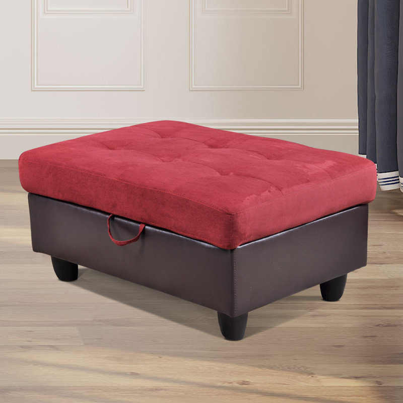 34 po Repose-pieds rectangulaire en flanelle de polyester avec rangement, Rouge / Brun
