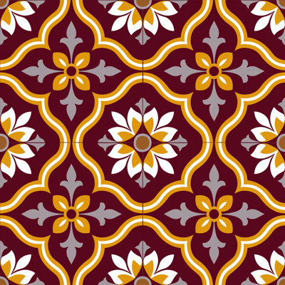 Carreau de mosaïque autocollant en vinyle à motif floral arabe marocain de 18 x 18 cm