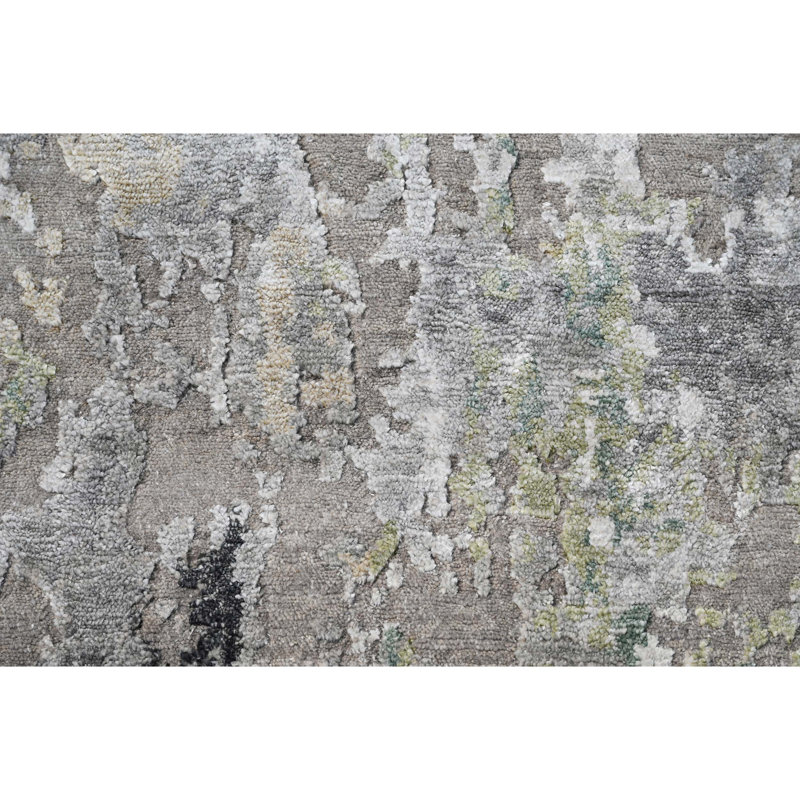 Abstract Area Rug in Black/Gray/Green/Brown, Round 8' x 8'