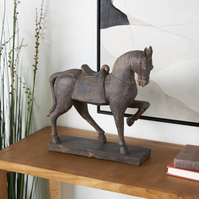 Wagnon Brown Polystone Prancing Horse Sculpture