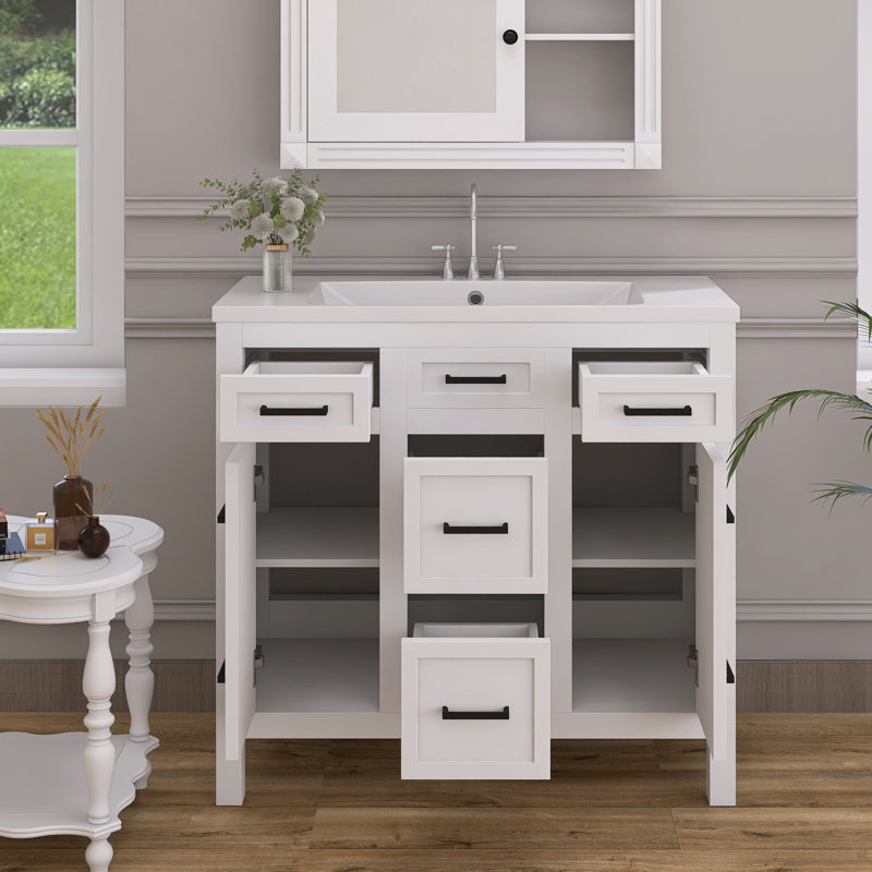 36 po X P 18 po P x 34 po Meuble-lavabo autoportant simple H blanc avec plateau en marbre de culture blanc
