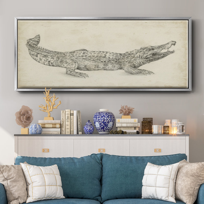 Croquis de crocodile - toile encadrée, H 20 po x l 50 po