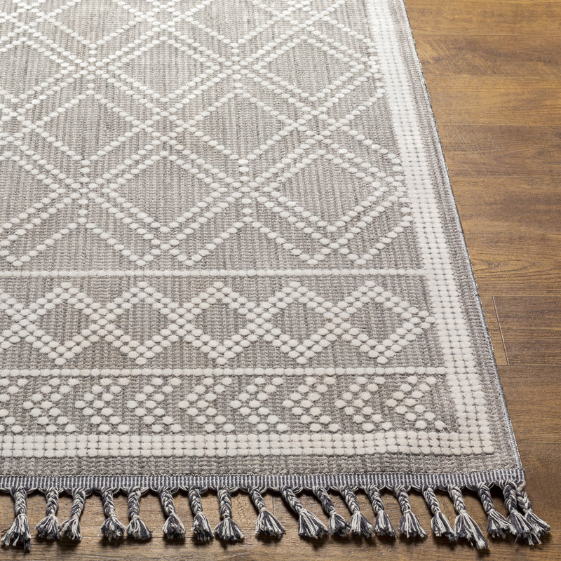 Tapis géométrique tissé à la machine Anfaniola en taupe / gris, Rectangle 9 pi 2 po x 12 pi