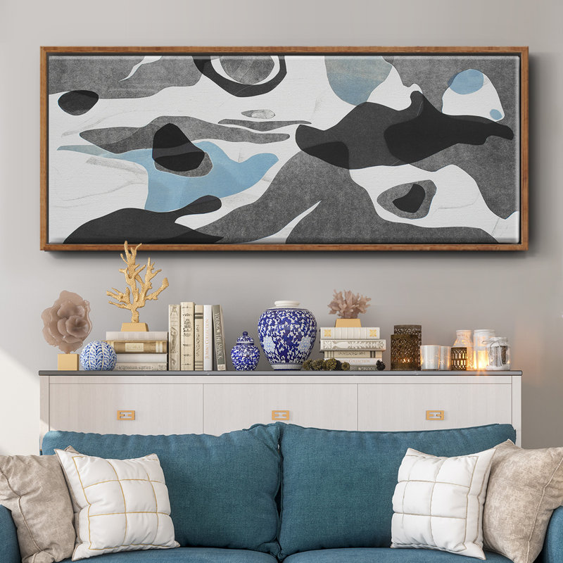 Rivers & Stones III- Framed Canvas, 8" H x 20" W