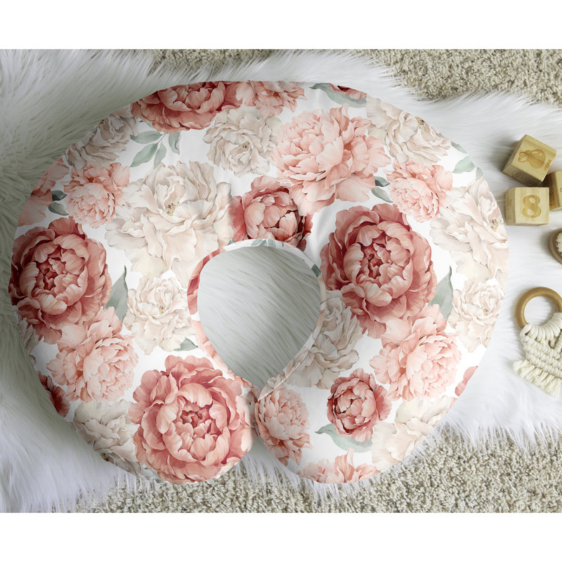 Nursing Breastfeeding Pillow Cover, Floral Print, Pink Off White Ivory