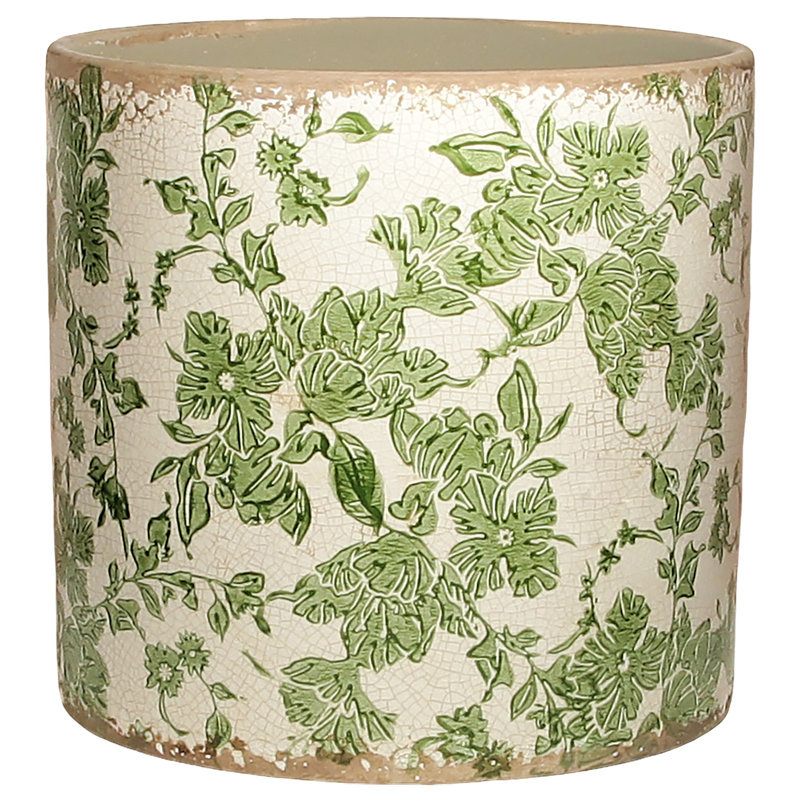 Adairsville Vintage Rustic Ceramic Planter & Cachepot, Large Green Plant Pots & Tree Pot for Faux Olive Tree & Artificial Flowers, Home Garden Decor