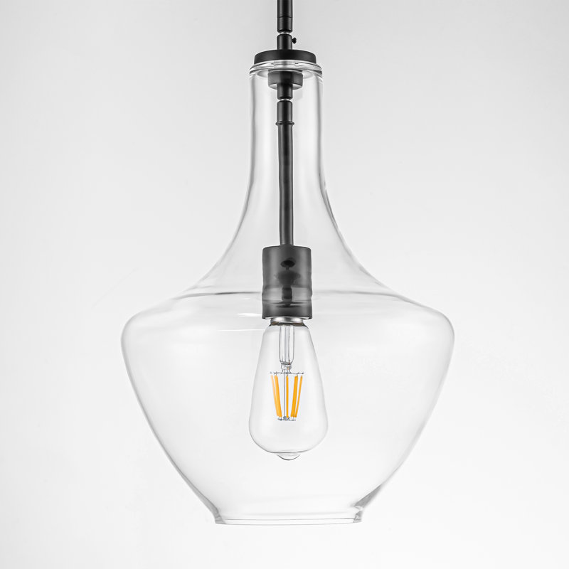 Meltzer 1 - Light Black Clear Glass Pendant Light for Dining Room, Matte Black