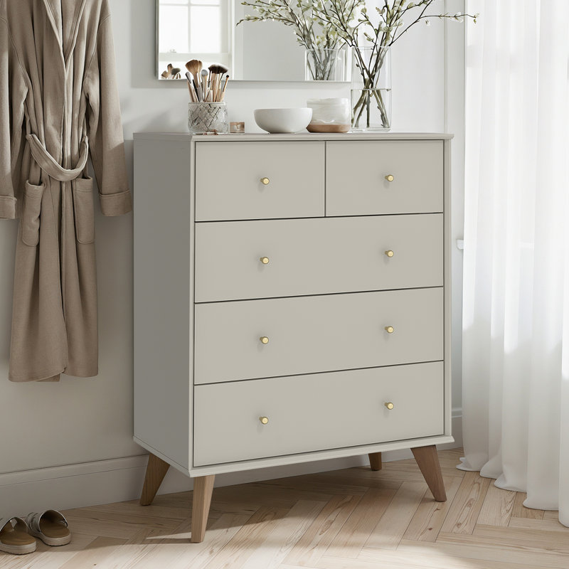 Abby 5 Drawer Chest, Light Grey