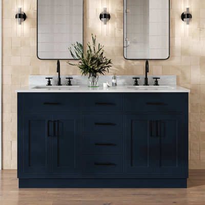 Jameal Solid Wood Double Bathroom Vanity with 0.75'' Carrara Marble Top Sinks