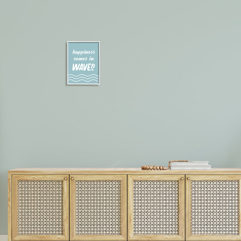 Happiness Beach Water Waves, H 14 po x l 11 po x P 1,5 po, Giclée encadrée blanc bord de mer
