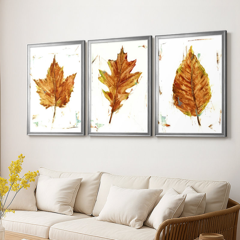 Autumn Leaf Study I - Toile tendue avec châssis sur mesure - 3 pièces, Argent argent, H 21 po x l 30 po