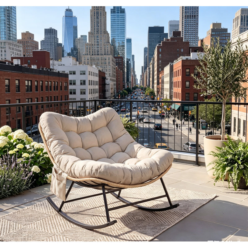 Indoor/Outdoor Rocking Chair with 450 Lbs Capacity, Heavy-Duty Metal Frame & Water-Resistant, Single Arc Leg Design with Thick Cushion for Patio, Garden & Living Room