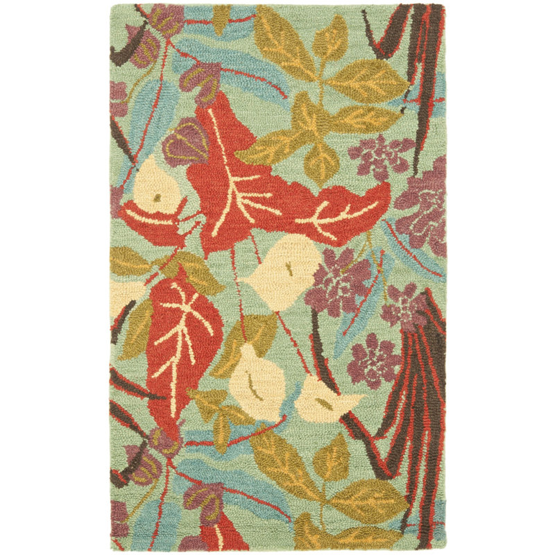 Emrick Hand Hooked Wool Floral Rug, Rectangle 3' x 5'