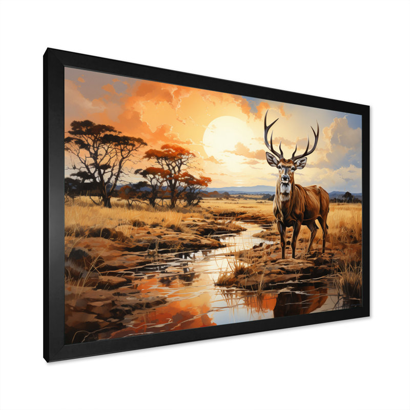 Grand koudou antilope III sur toile, H 12 po x l 20 po x P 1 po, Cadre photo noir