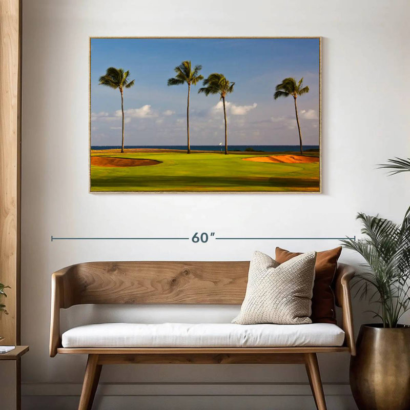 Parcours de golf hawaïen, Cadre flottant en bois naturel, 46 po x 31 po