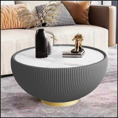 Light Marble Top Cup Shape Leather Coffee Table For Modern Living Room Furniture, Elegant And Functional