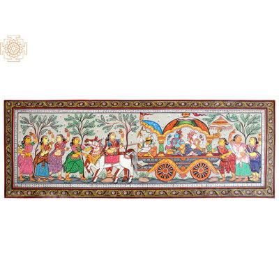 Lord Krishna On The Chariot Painting | Paata Painting On Tussar Silk