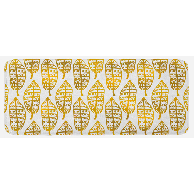 Tapis de cuisine à motif d’inspiration boho à motif artistique marigold et blanc