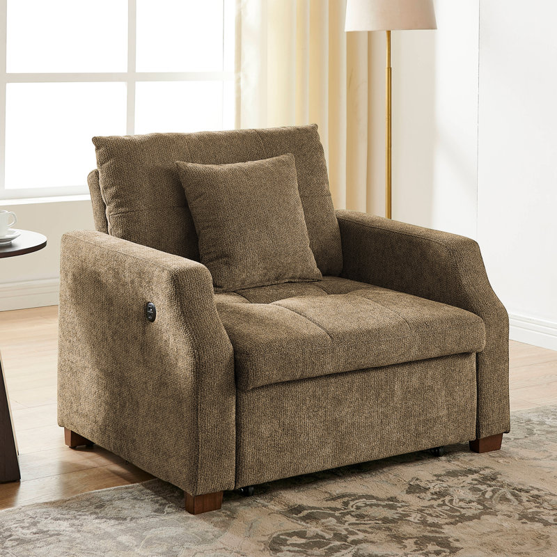 Fauteuil d'appoint convertible 3 en 1, fauteuil-lit multifonctionnel pour petits espaces, Beige Polyester Blend