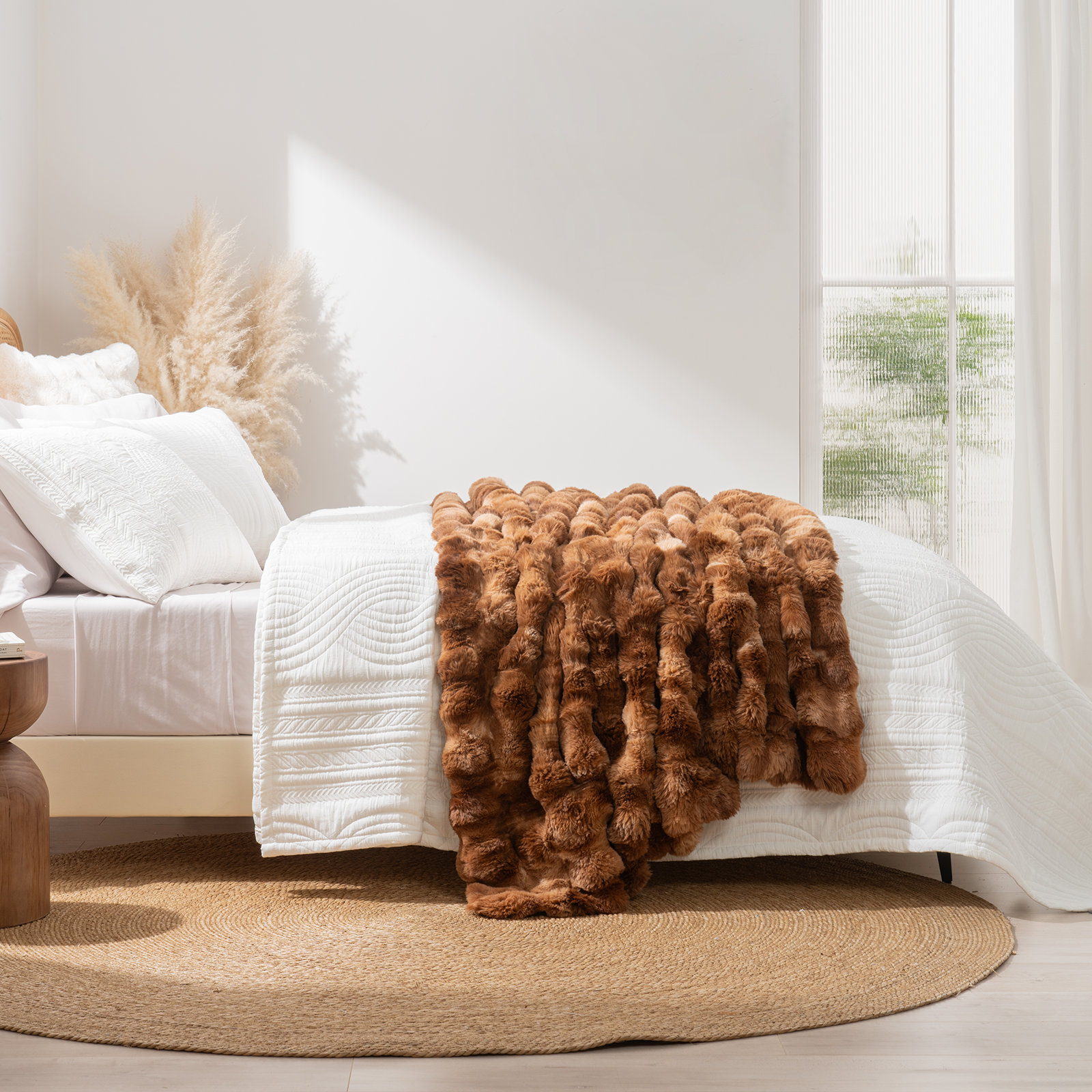 Ridgeline Faux Fur Throw Blanket, 60" L x 50" W, Lion Caramel