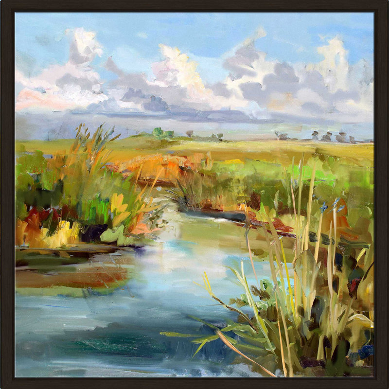 «Afprès Skies» par Carol Hallock - Peinture, Cadre flottant espresso, H 21,5 po x l 21,5 po x P 2 po