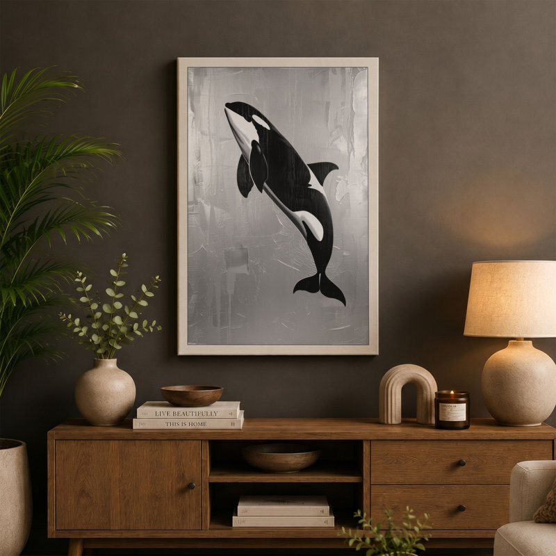 Leaping Orca Coastal - Wrapped Canvas, 30x20 - 76.2 x 50.8 cm, Ochre Border