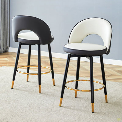 Chaise de bar rotative à 360 °. Chaise de bar rembourrée en polyuréthane moderne et épissée confortable avec de belles et douces pieds en métal pour la salle à manger, la cuisine, la terrasse. Ensemble de 2.