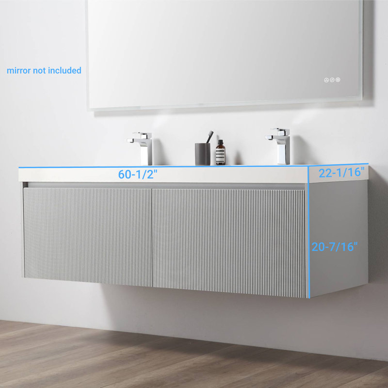 Meuble-lavabo flottant à double cuve Annaliya, Gris clair