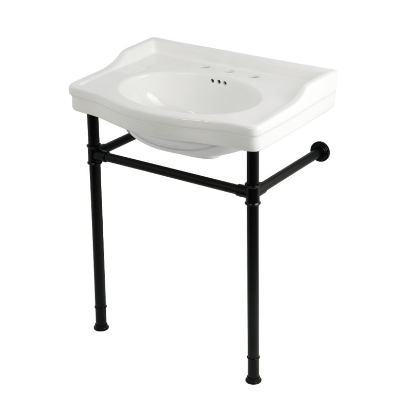Kingston Brass Victorian 30-Inch Ceramic Console Sink with Stainless Steel Legs (8-Inch, 3-Hole), Matte Black