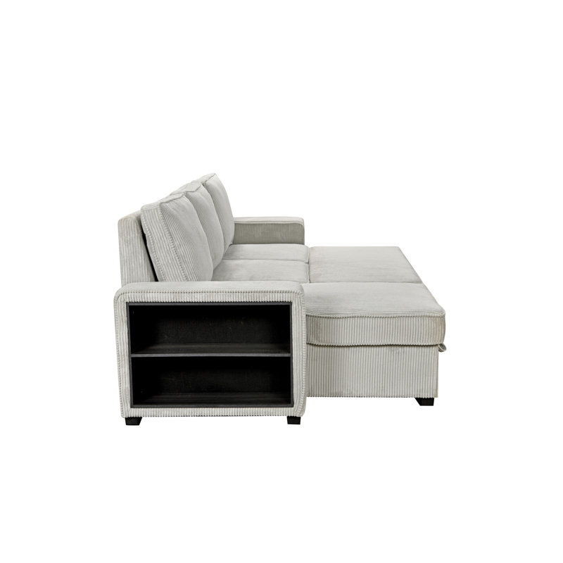 Canapé-lit modulaire en L avec canapé-lit convertible avec méridienne moderne, port USB et porte-gobelet, Beige