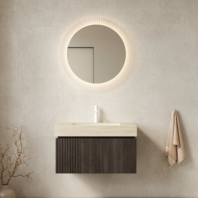 Lavabo de meuble-lavabo de 30 po, unité de rangement en contreplaqué flottant avec tiroir et porte, comptoir en pierre frittée, trou de robinet pré-percé simple en céramique, évier de couleur assemblée, dessus d'armoire, standard