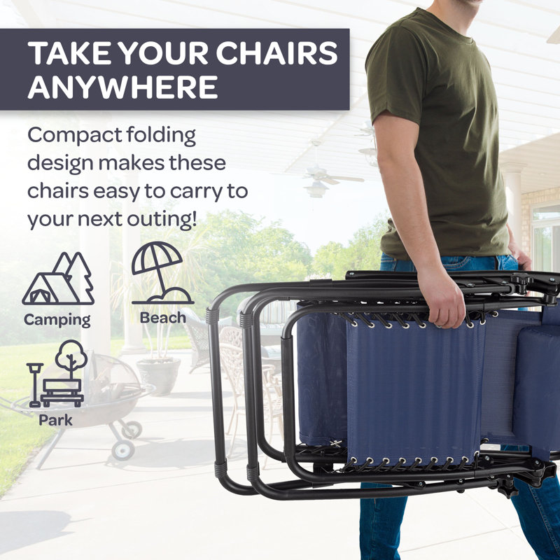 Cadisha 2-pieces Zero Gravity Chairs, Navy Blue