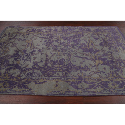 Tapis unique mauve / gris noué à la main 5 pi x 7 pi 9 po New Age