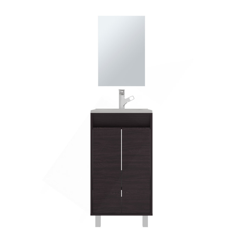 Ensemble de salle de bain, armoire avec lavabo + miroir, 2 portes, 4 pieds, 2 tablettes, 1 miroir, wengé noir, Noir