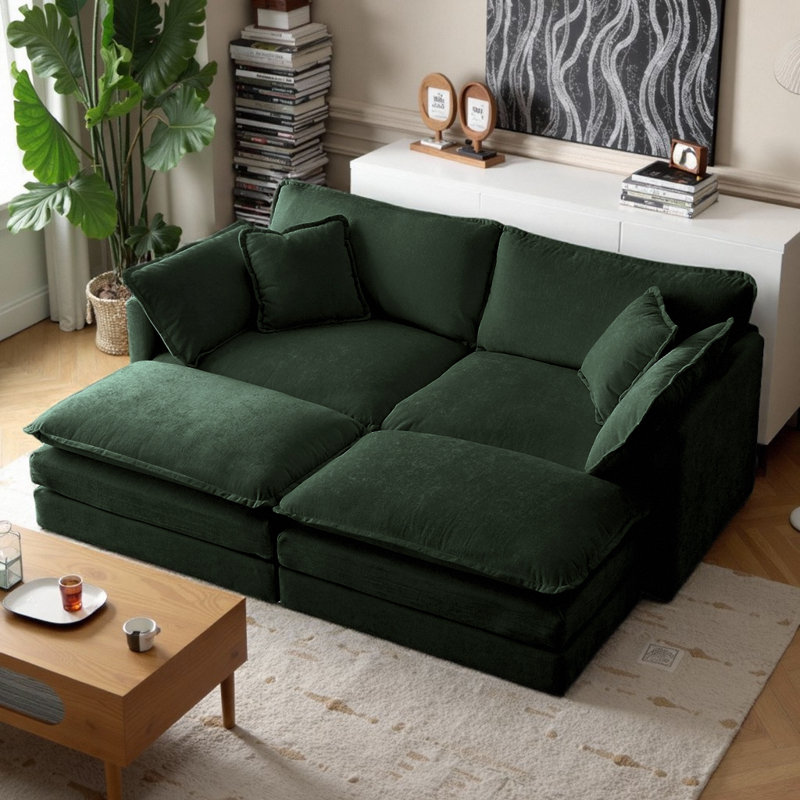 4 - Piece Upholstered Sectional Sofa, Green Chenille