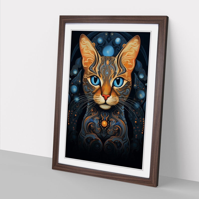 Bengal Cat Art Nouveau - Framed Print, Walnut Framed, 64cm H x 46cm W